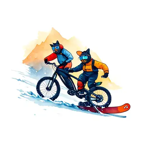 One Cat Mountain Biking And One Cat Snowboarding