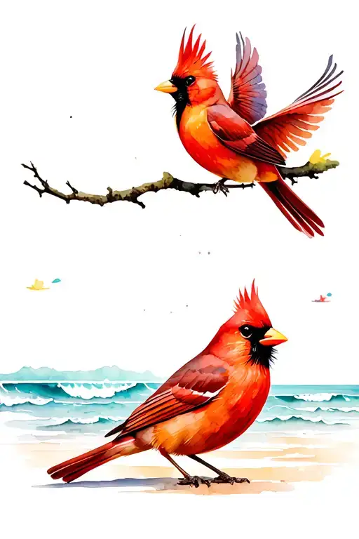 Cardinal On The Beach Scene