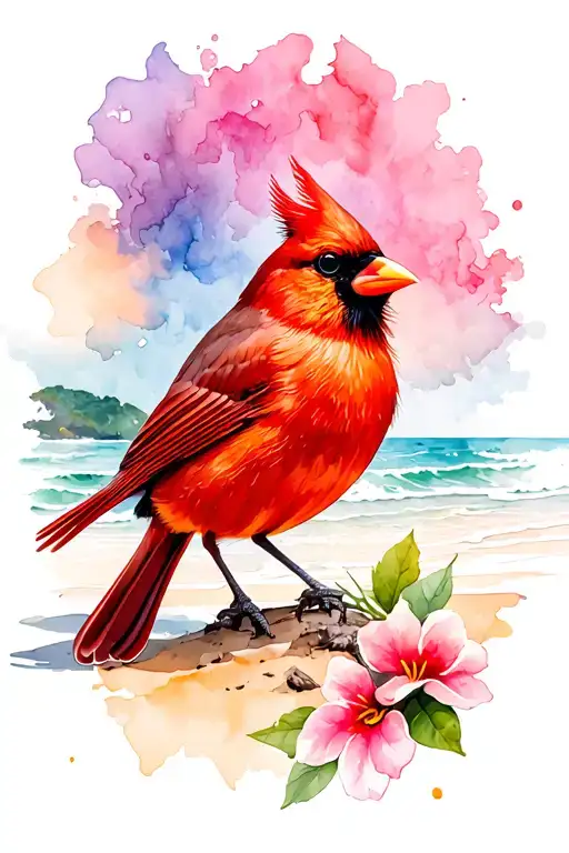 Cardinal On The Beach Scene