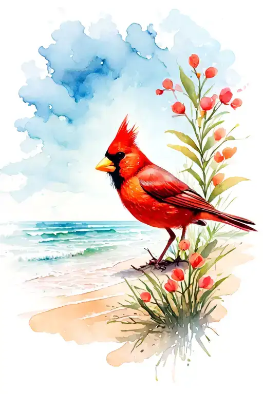 Cardinal On The Beach Scene