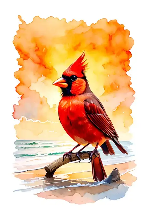 Cardinal On The Beach Scene
