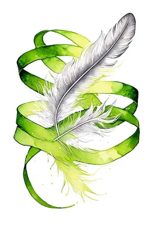 Abstract Lines With Feathers And Lime Green Ribbon