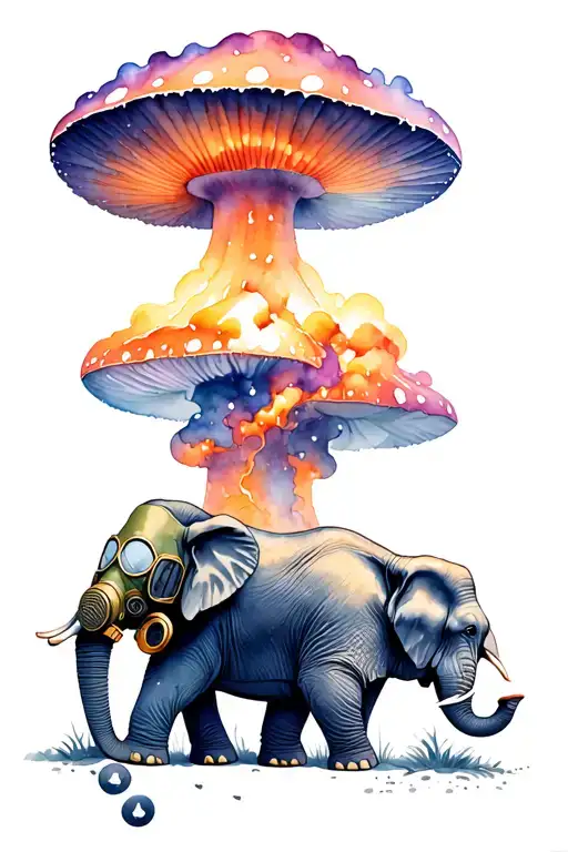 Nuclear Mushroom And An Elephant With A Gas Mask