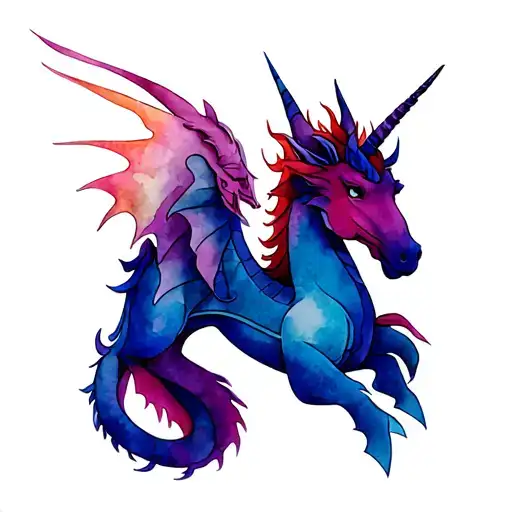 An Midieval Dragon Beside A Mythical Unicorn Made