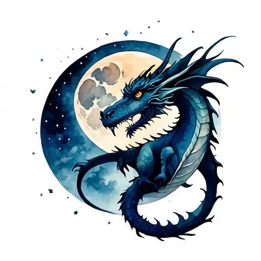 An Midieval Dragon And A Moon In Background