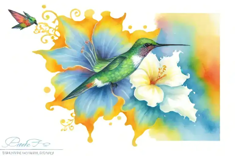 Hibiscus Flowers With Hummingbird Hovering