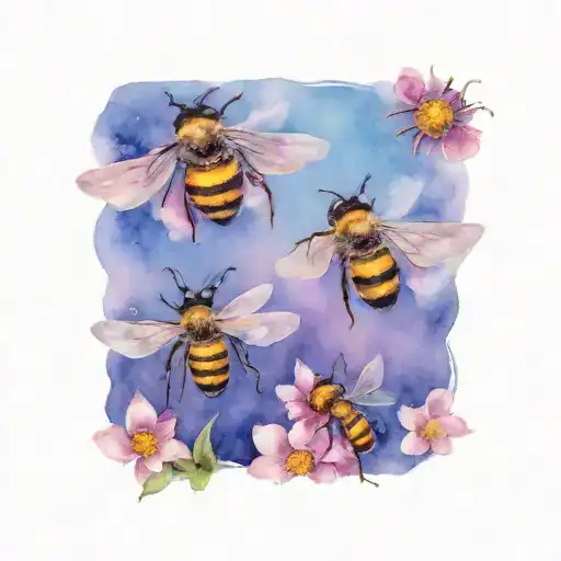 Mom Honey Bee And 5 Baby Bees