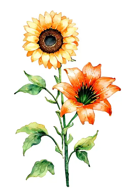 Sunflowers And Orange Lilly