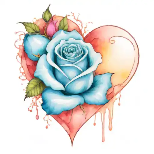 Heart With Rose In Outline Tattoo Design