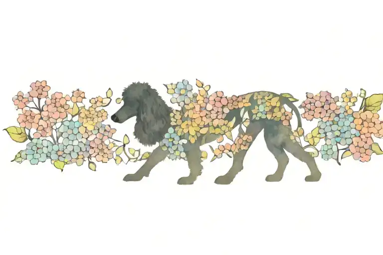Standard Poodle Silhouette Framed By Dogwood Flowers