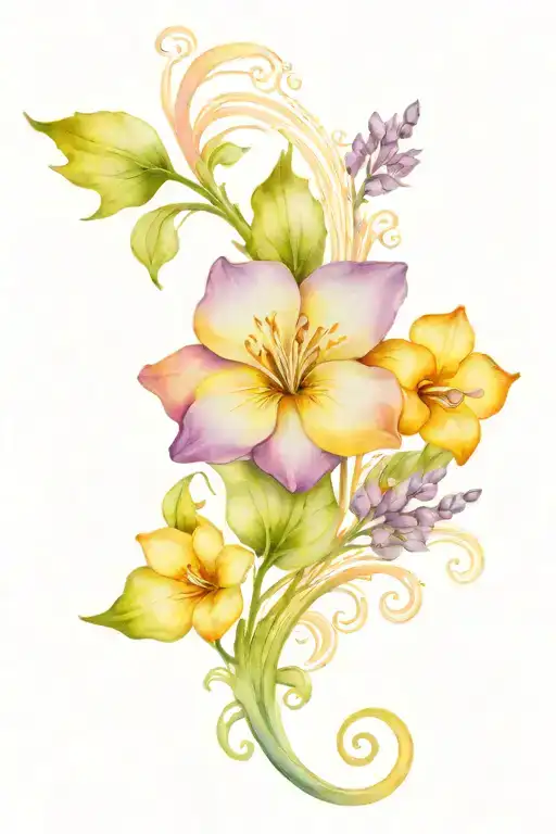 Violet Flower Tattoo With Rainbow Colors And Queer Crescent Stmbol