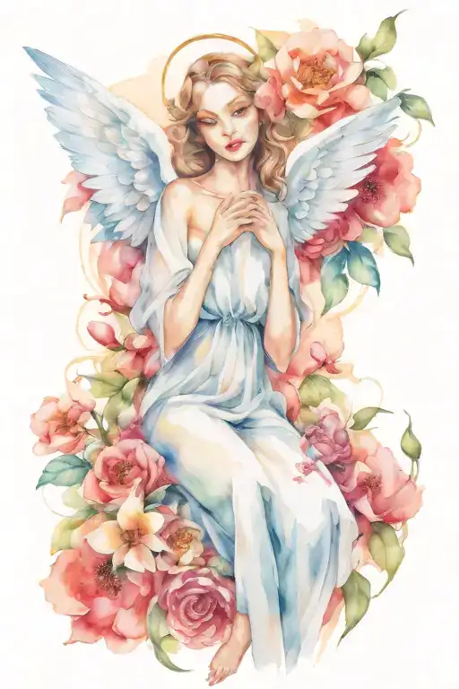 Angel W Flowers Wrapped And Surrounding Them