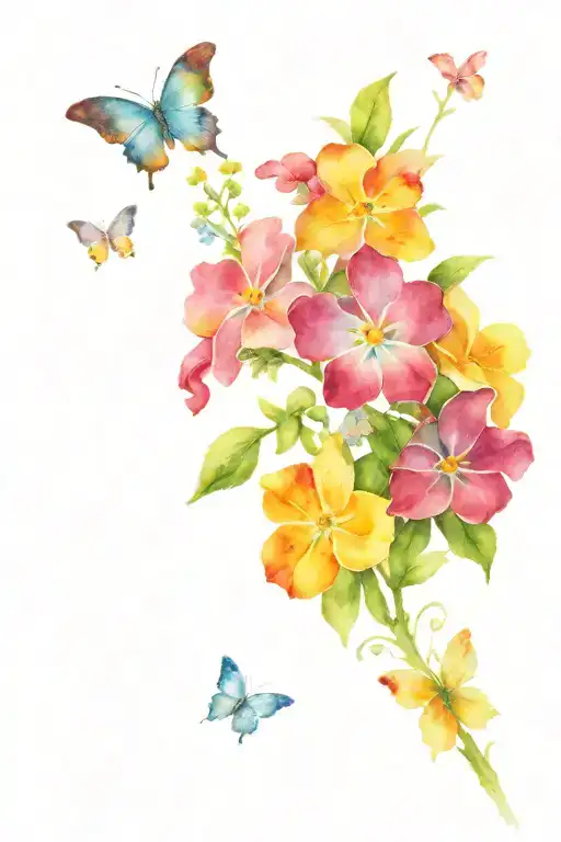 Forget Me Not Flowers With Rainbow And Butterflies
