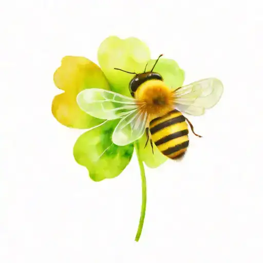 Bee And Four Leaf Clover Leaf