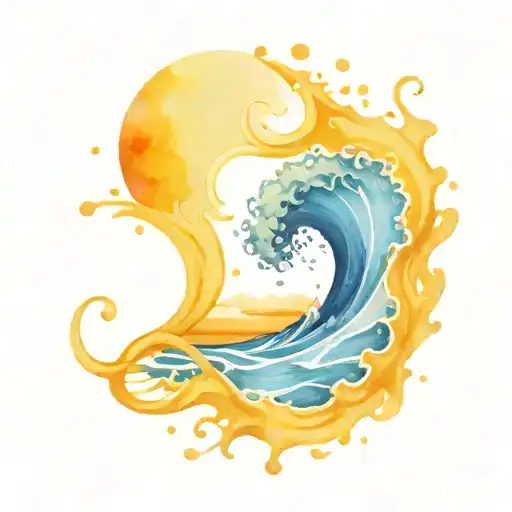 Water Splash And Ocean Sunrise With Spiral Blue Waves