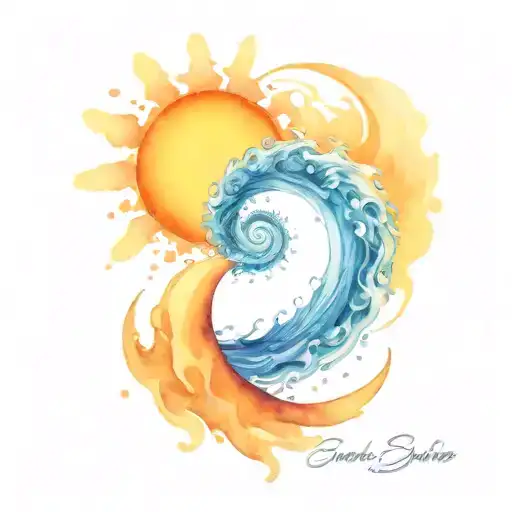 Water Splash And Ocean Sunrise With Spiral Blue Waves