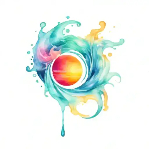 Water Splash And Ocean Sunrise With Spiral Blue Waves