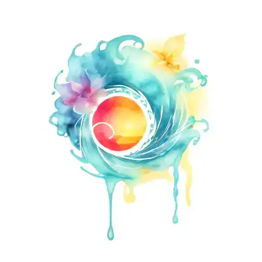 Water Splash And Ocean Sunrise With Spiral Blue Waves