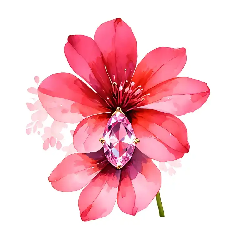 Pink Sapphire On White Gold In Front Of Pink Flowers Arcadia