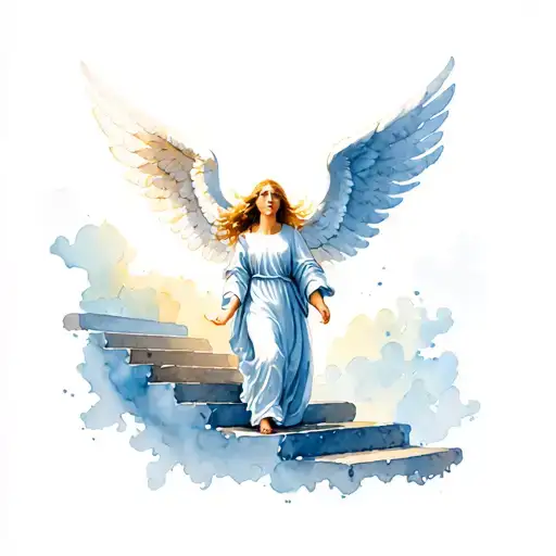 Angel Walking Up Stairway To Heaven