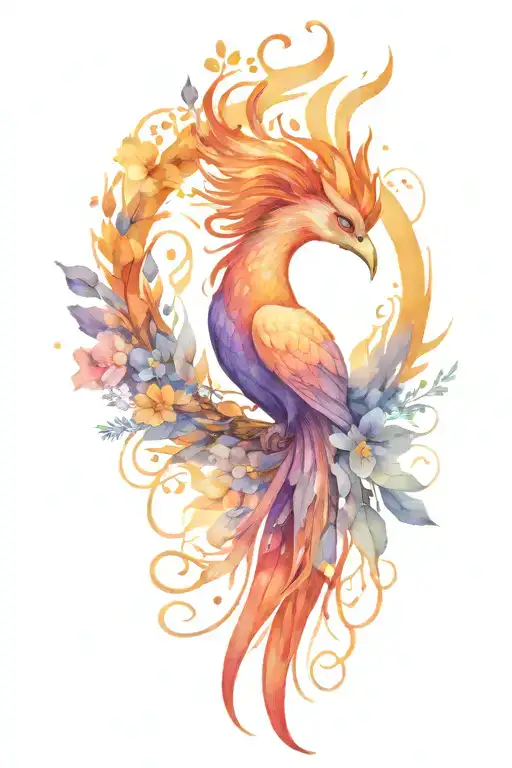 Phoenix Rising From Ash With Flowers Peddles Around Symbolizing Growth