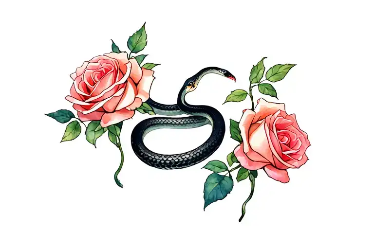 Black Mamba Slithering Inbetween 3 Roses