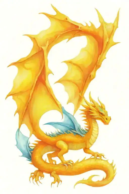 Blue Dragon With Wings Combination Of Watercolor And Realism