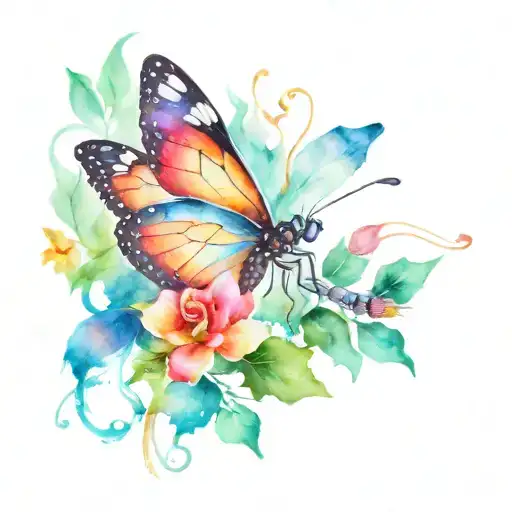 Watercolor Butterfly And Dragonfly Tattoo Design