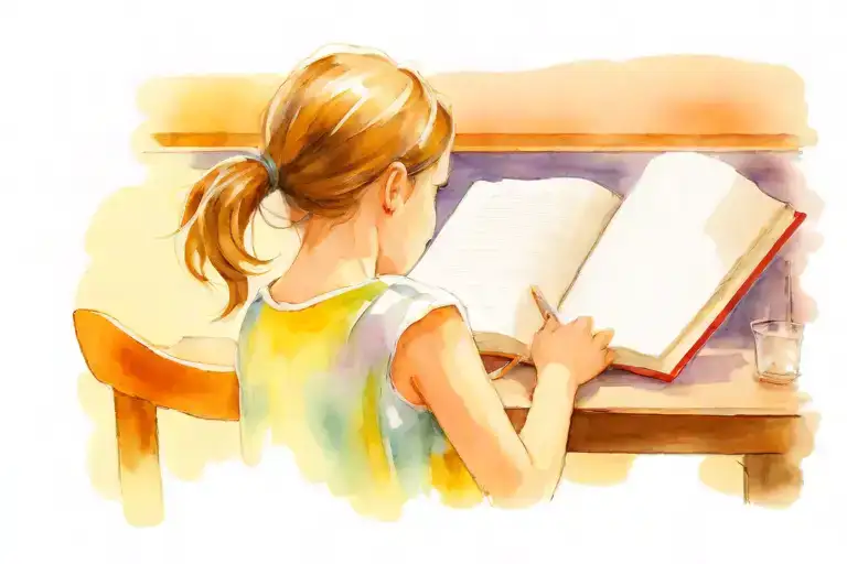 A 9-Year-old Girl Reading A Book At The Table