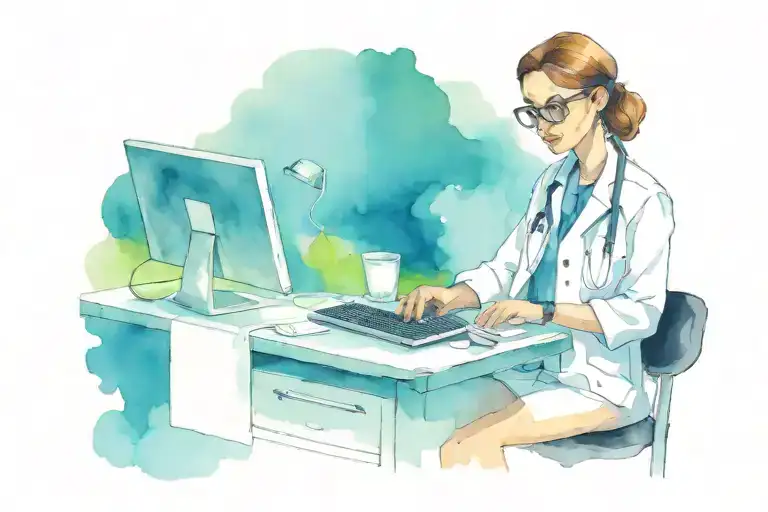 Female Doctor Typing On Computer