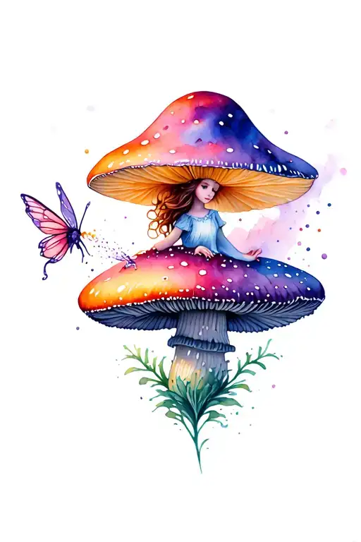 Fairy Sprinkling Fairy Dust On A Psychedelic Mushroom