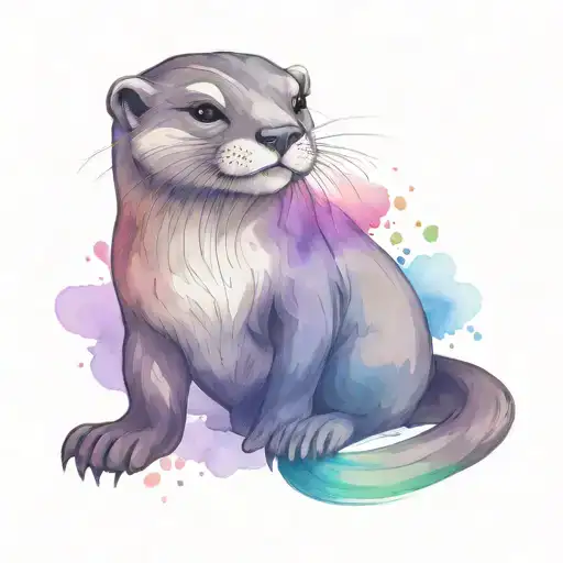 Asian Small Clawed River Otter Playing Rainbow Colors