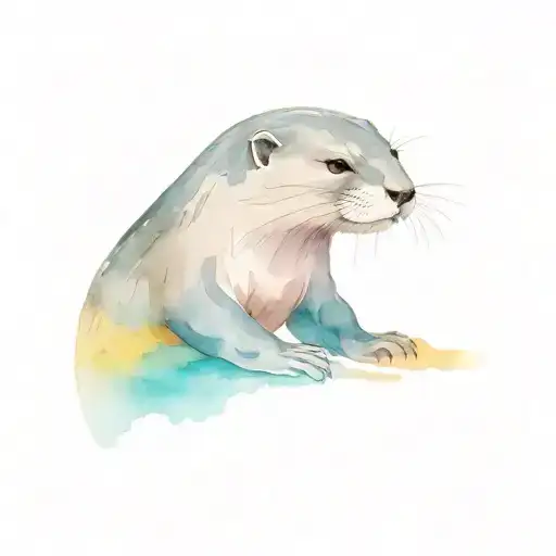 Asian Small Clawed River Otter Playing Rainbow Colors