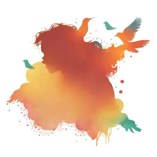 Little Black Girl Silhouette Morphing Into Birds With Rainbow And Bluebird