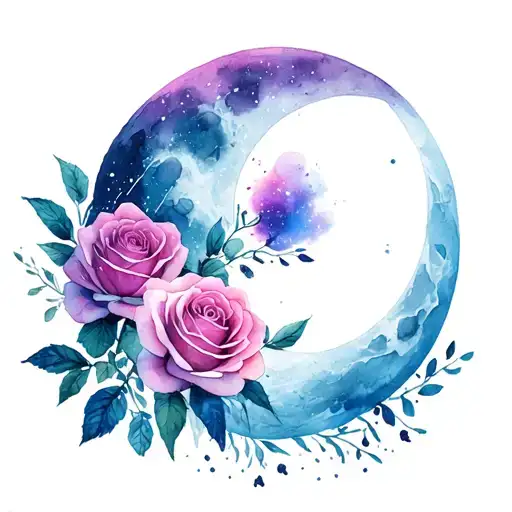 Crsent Moon Galaxy Roses Intertwined