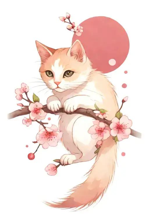 Kitty On A Cherry Blossomed Branch Representing