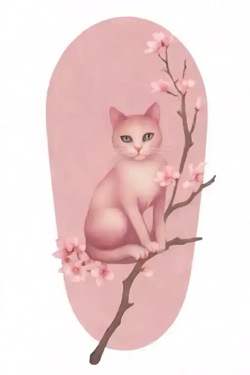 Kitty On A Cherry Blossomed Branch Representing