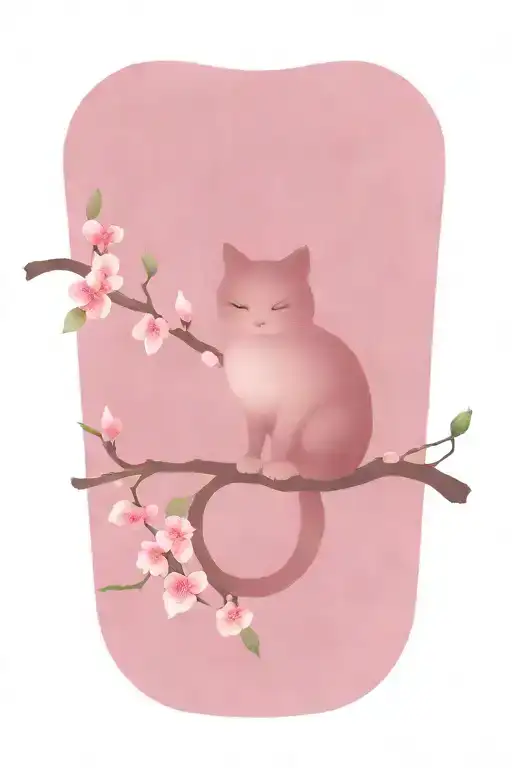 Kitty On A Cherry Blossomed Branch Representing