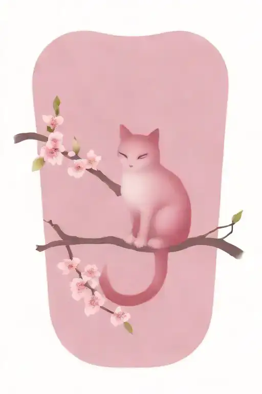 Kitty On A Cherry Blossomed Branch Representing