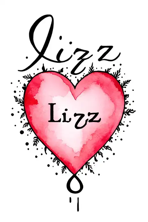 Heart With The Name Lizz On The Edges In Black And White