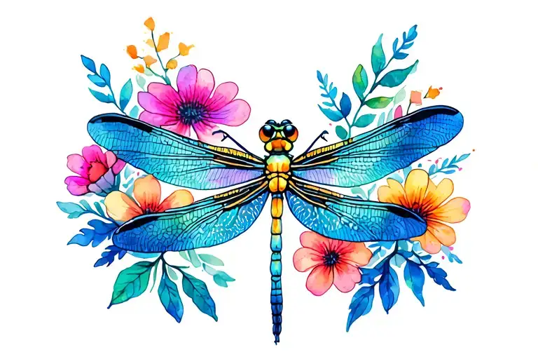 Dragonfly With Flowers Surrounding