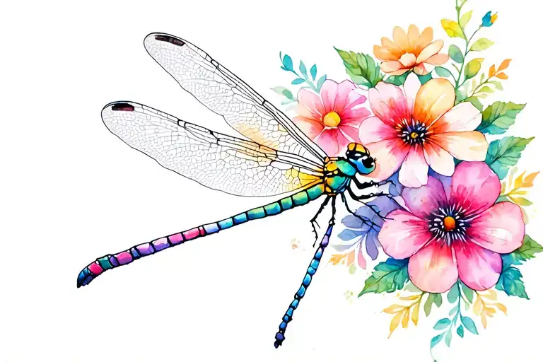 Dragonfly With Flowers Coming