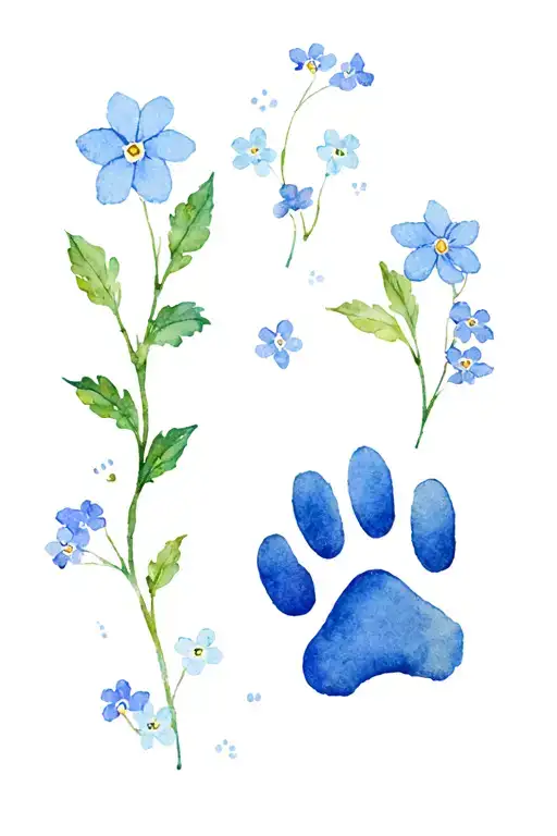 Forget Me Not Flowers And Dog Paw Prints