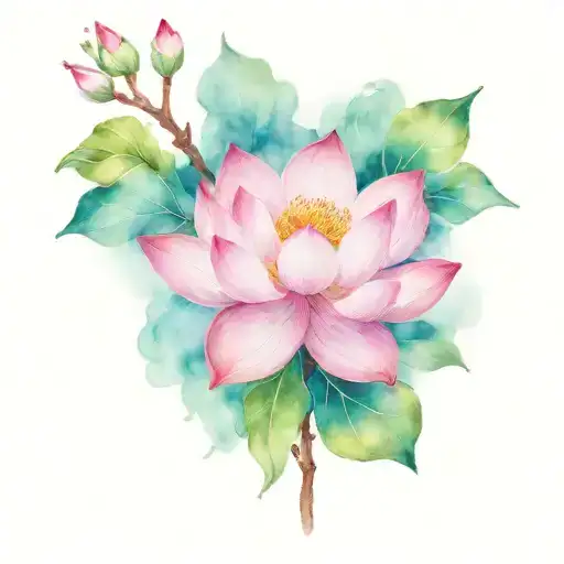 Lotus And Cherry Blossom Branch