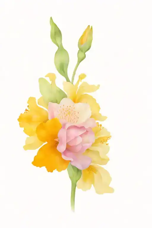 Head With March April February Birth Flowers Growing