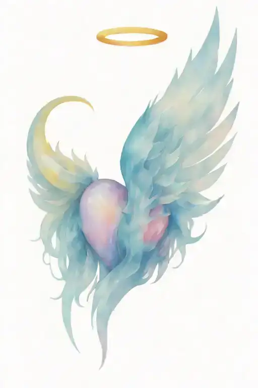 Unrealistic Heart With Devil Horns And Tail Angel Wings And Halo