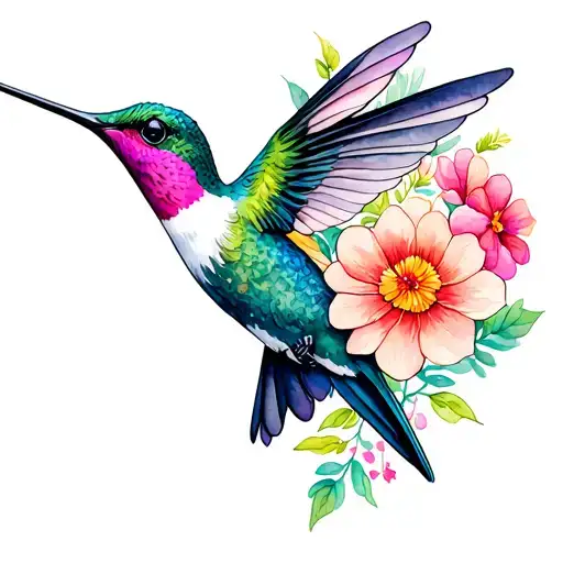 Humming Bird With Flowers