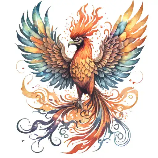 Realistic Phoenix With Detailed Feathers And Flames Rising From The Ashes