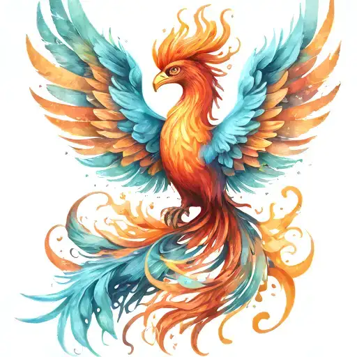 Realistic Phoenix With Detailed Feathers And Flames Rising From The Ashes