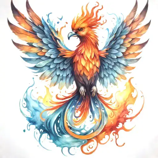 Realistic Phoenix With Detailed Feathers And Flames Rising From The Ashes